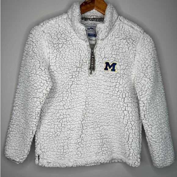 University of Michigan Grey M Emblem Sherpa 1/4 Zip Pullover Jacket Small - Picture 1 of 4